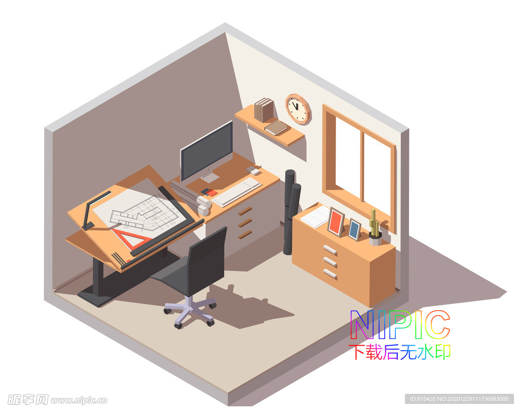 插图模版等距办公室插画医院