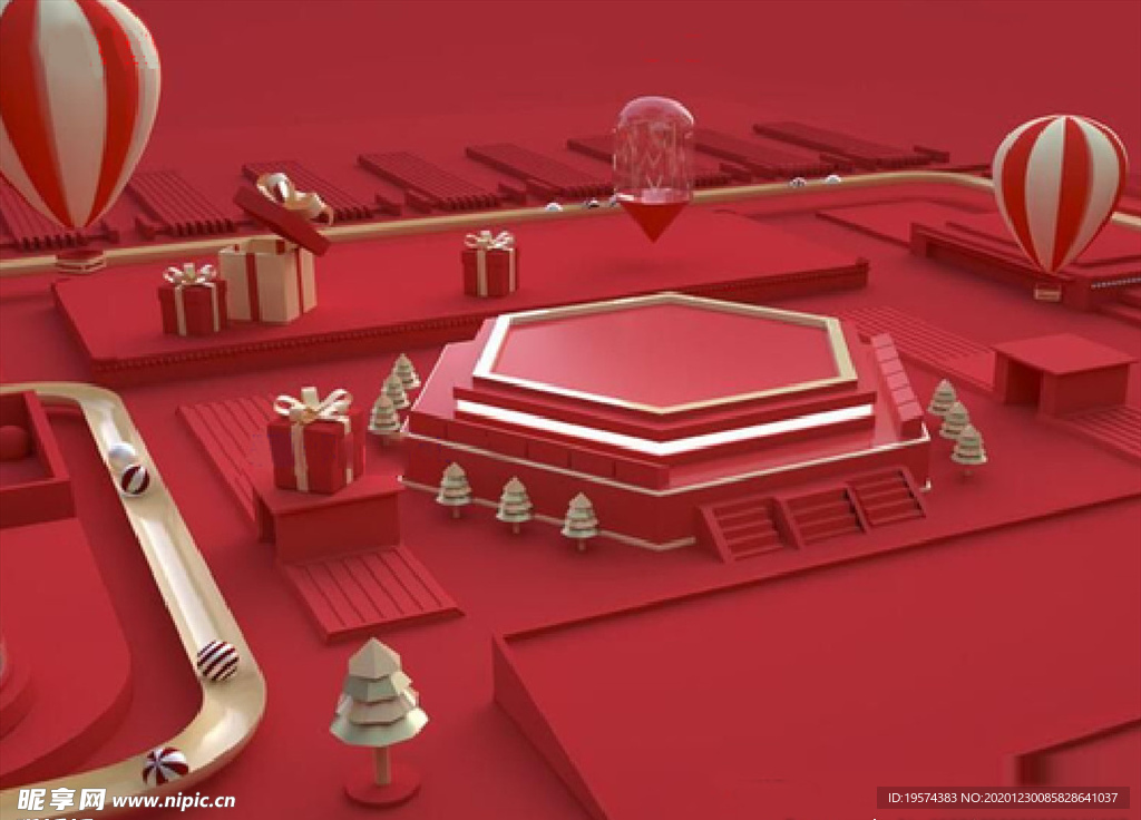 C4D 模型红色电商活动场景