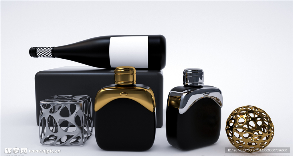 C4D 模型红酒气泡酒玻璃瓶