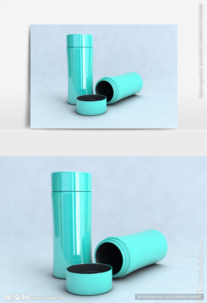 C4D 模型蓝色保温杯场景
