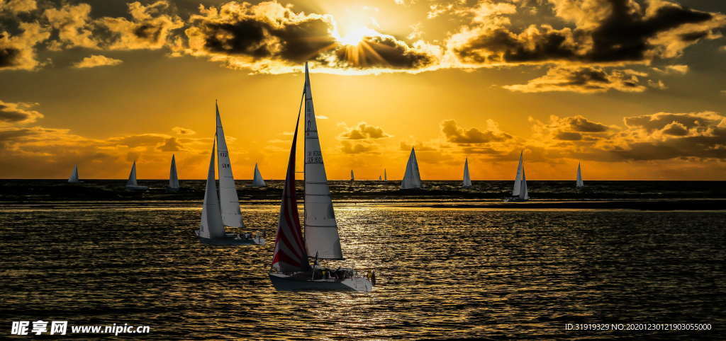 帆船航行 日落 自然 风景