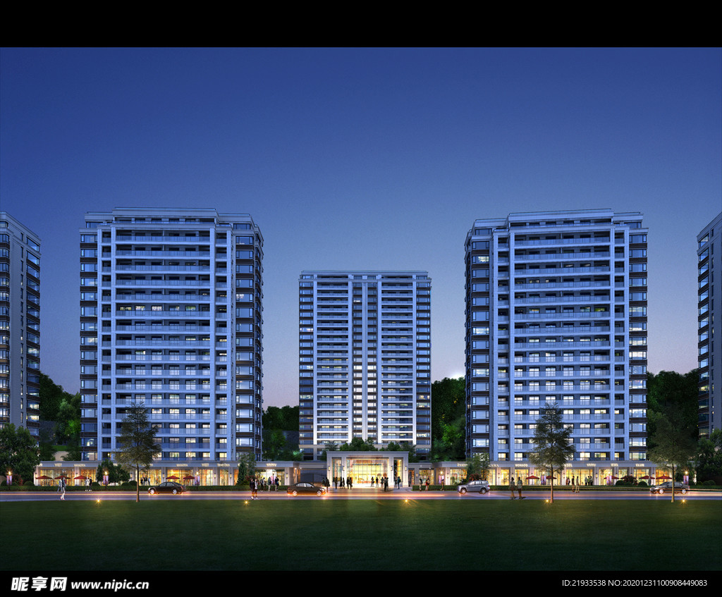 绿城别墅洋房夜景园林景观