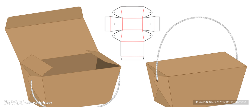 简易梯形手提快餐纸盒包装
