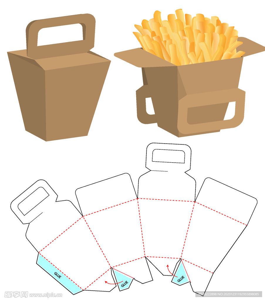 薯条外卖手提梯形食品纸盒包装