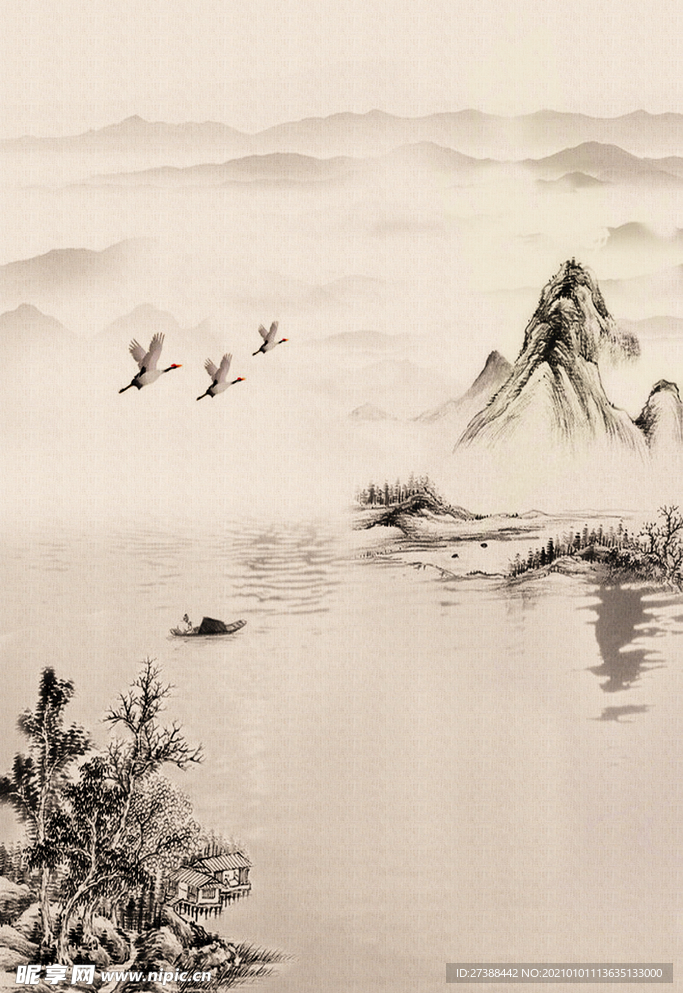 中国风 水墨 喜庆背景图片