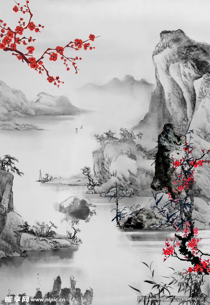 中国风 水墨 喜庆背景图片