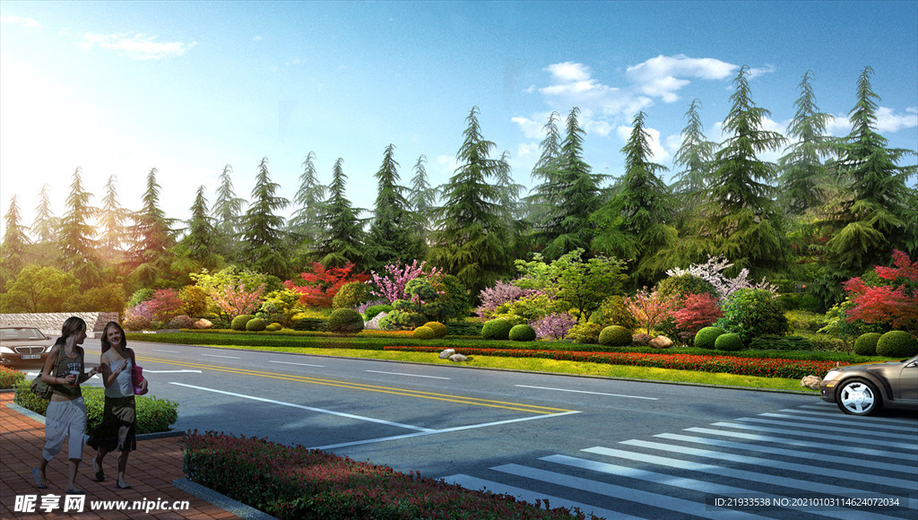 市政道路路口节点绿化景观鸟瞰