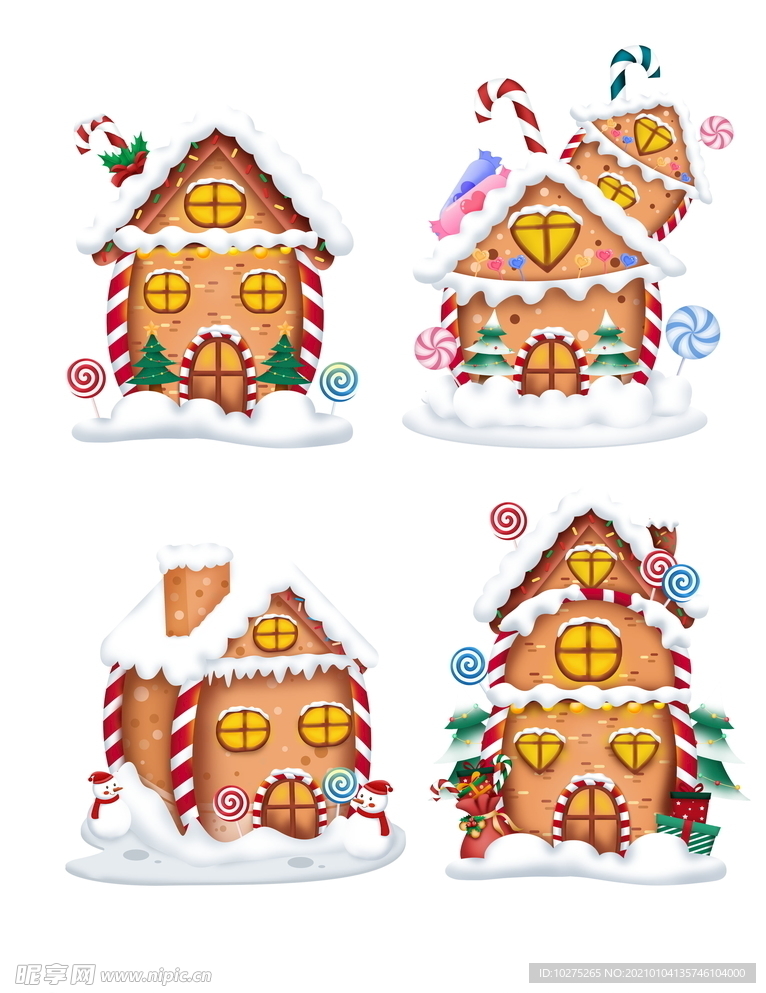 手绘圣诞节姜饼屋糖果屋装饰元素
