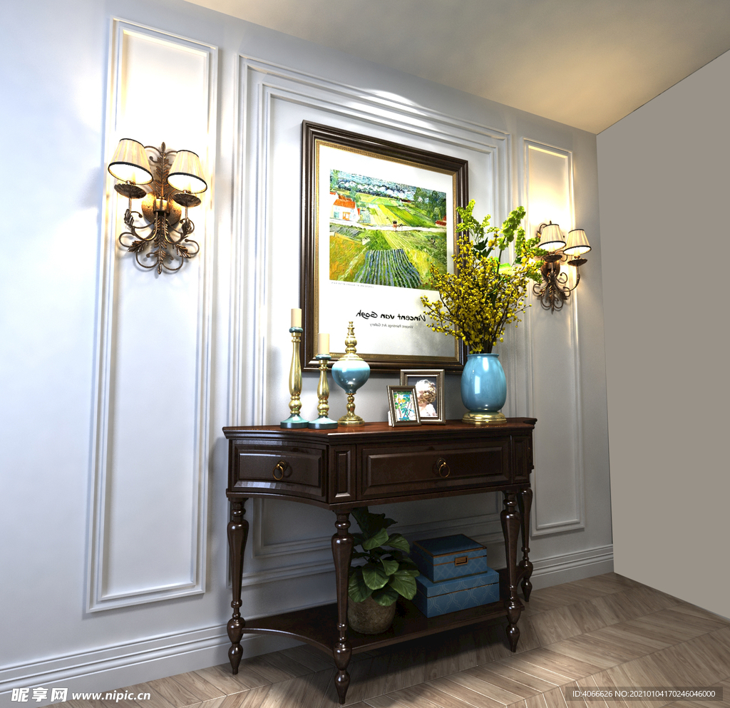 美式玄关柜3d模型