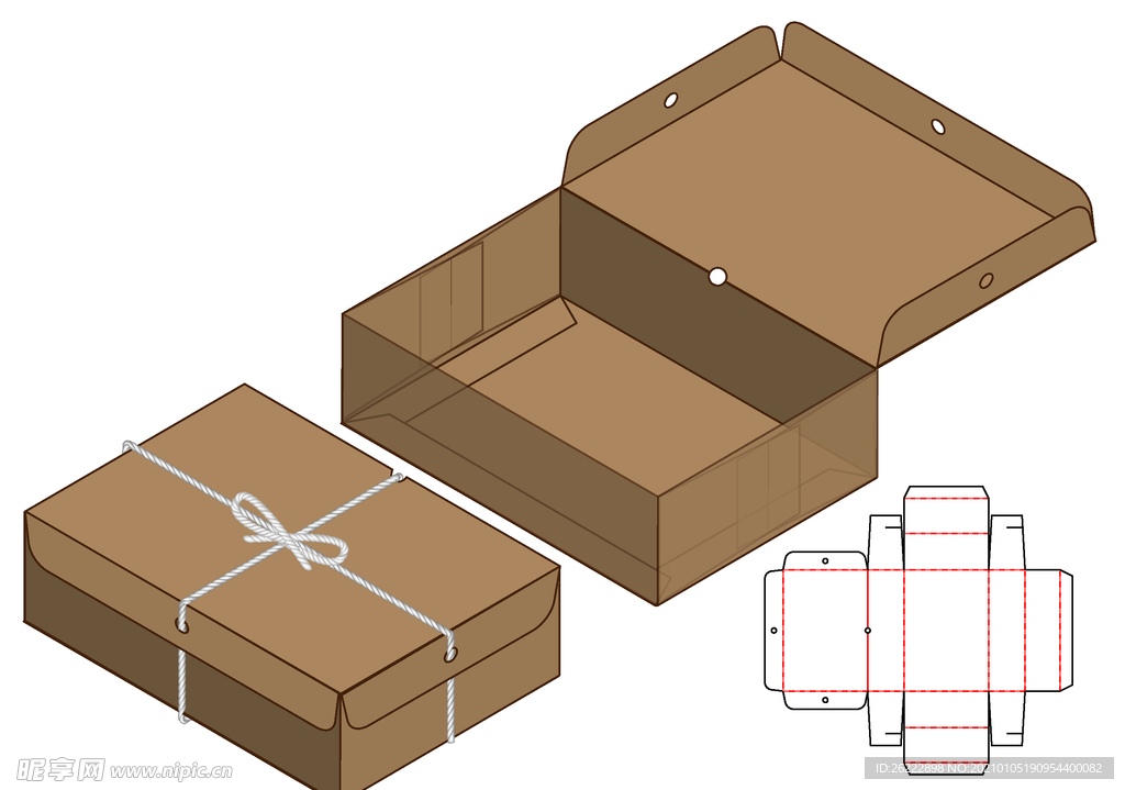 手作翻盖式穿孔拉绳纸盒包装