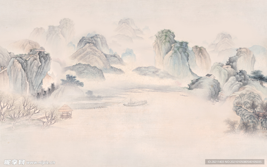 山水画 中式背景墙 装饰画 新