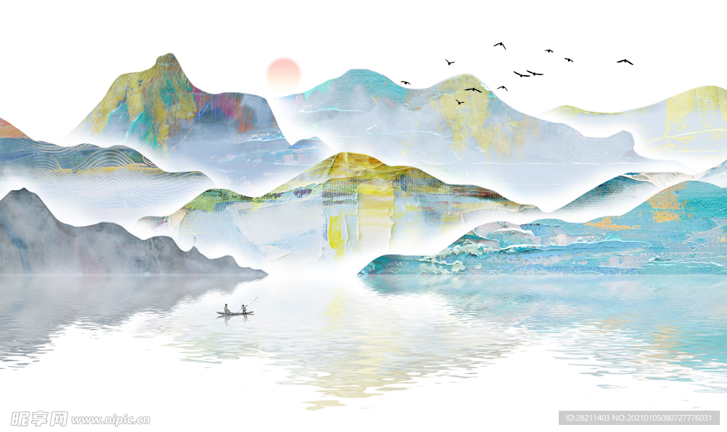 山水画 中式背景墙 装饰画 新