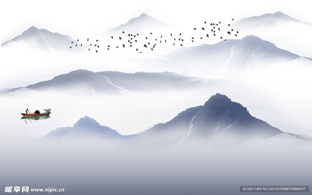 山水画 中式背景墙 装饰画 新