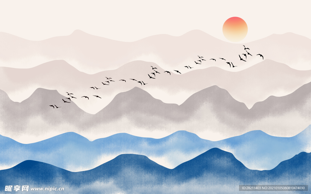 山水画 中式背景墙 装饰画 新