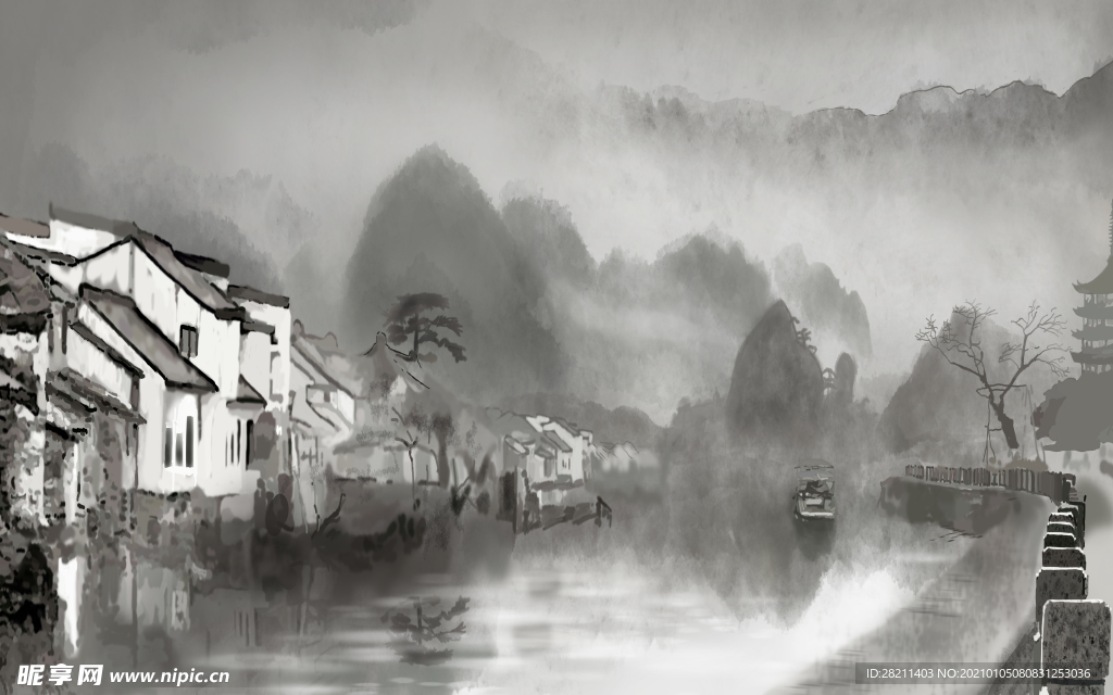 山水画 中式背景墙 装饰画 新