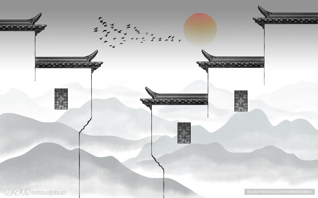 山水画 中式背景墙 装饰画 新