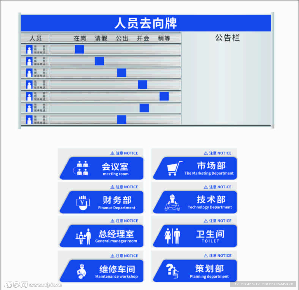 人员去向牌