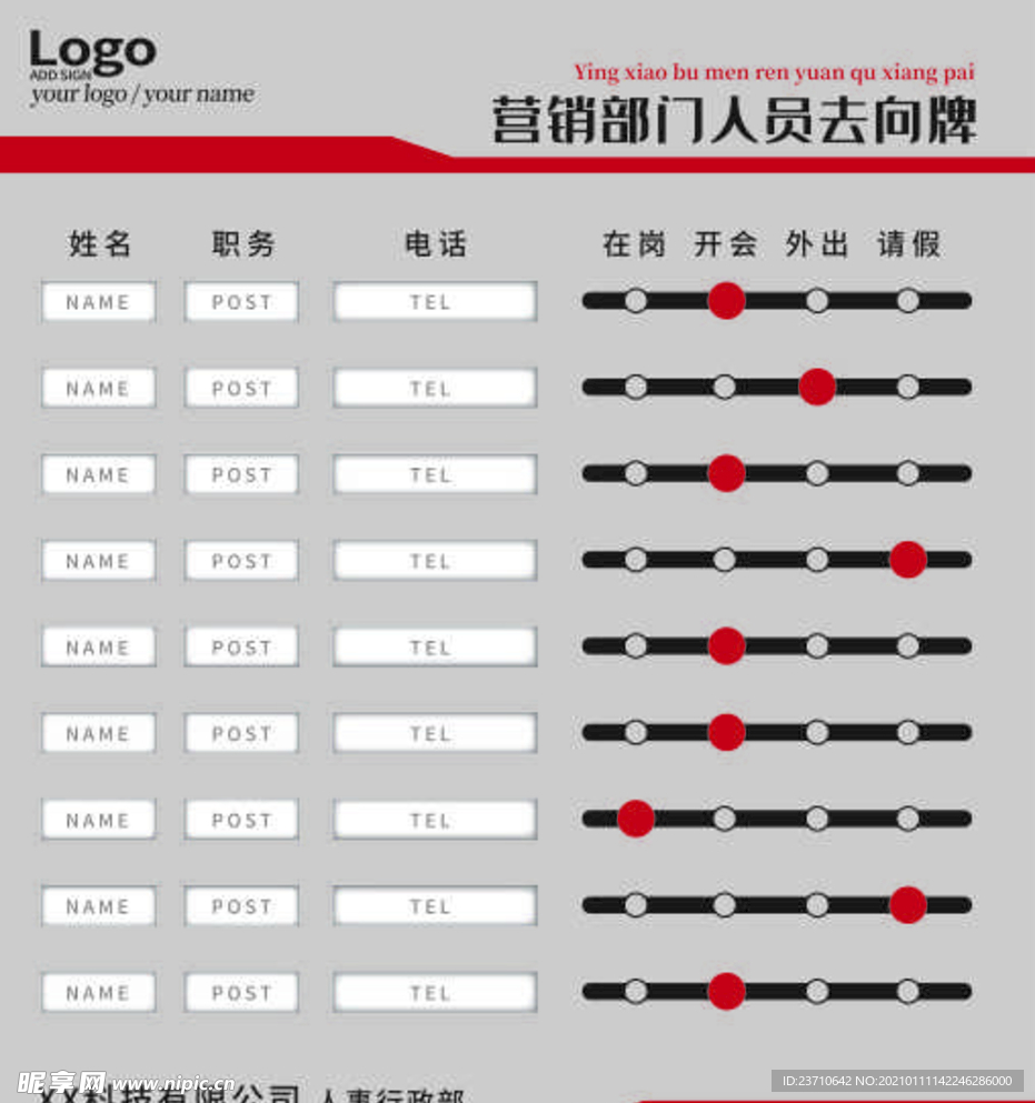 人员去向牌