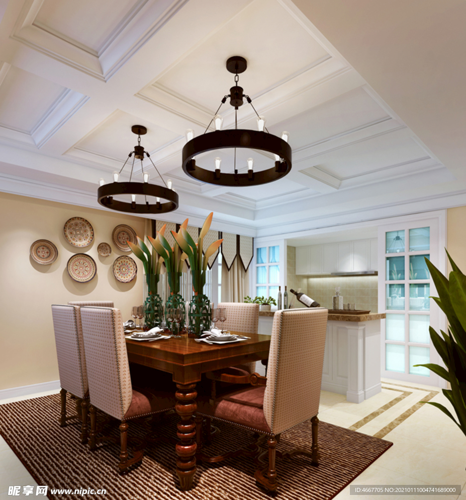 美式餐厅效果图 家装餐厅效果