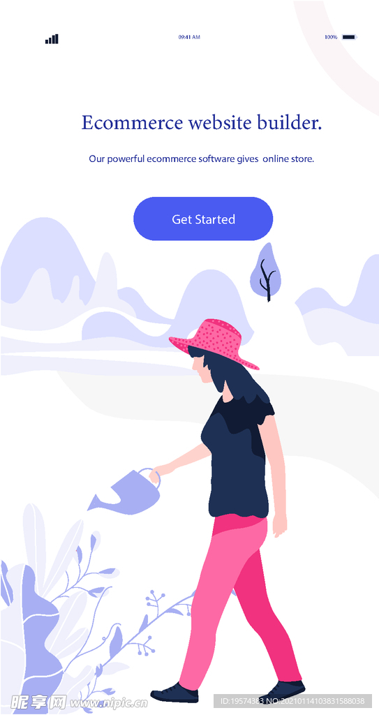 插画扁平网页女孩山间浇水的女孩