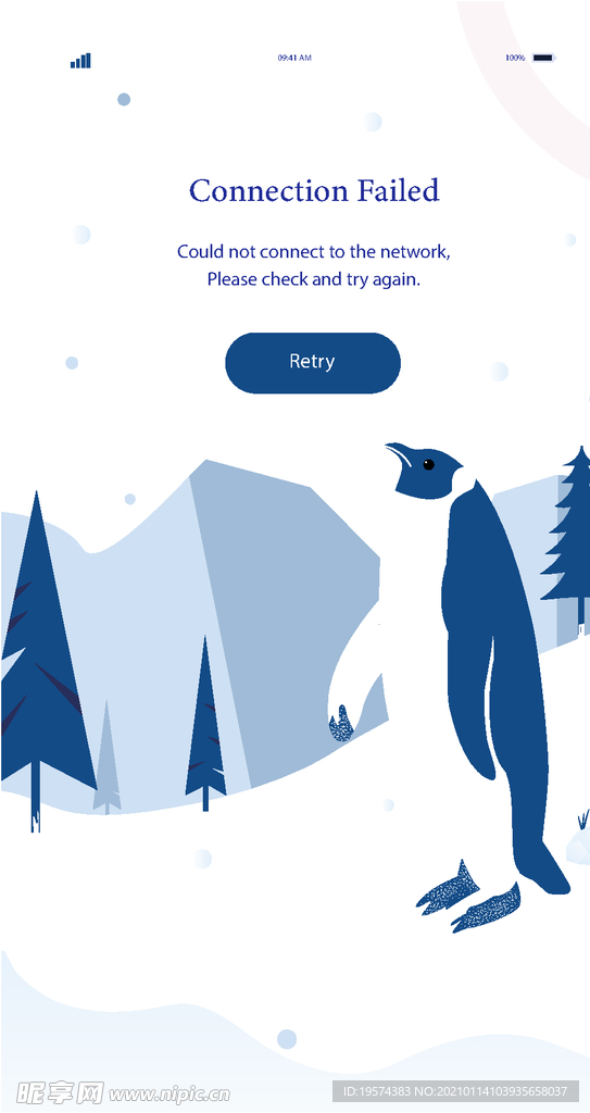 插画扁平网页松树雪山雪地企鹅