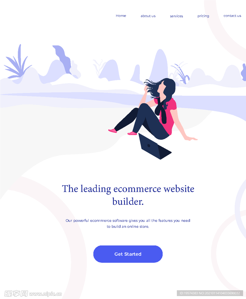 插画扁平网页女孩户外风电脑