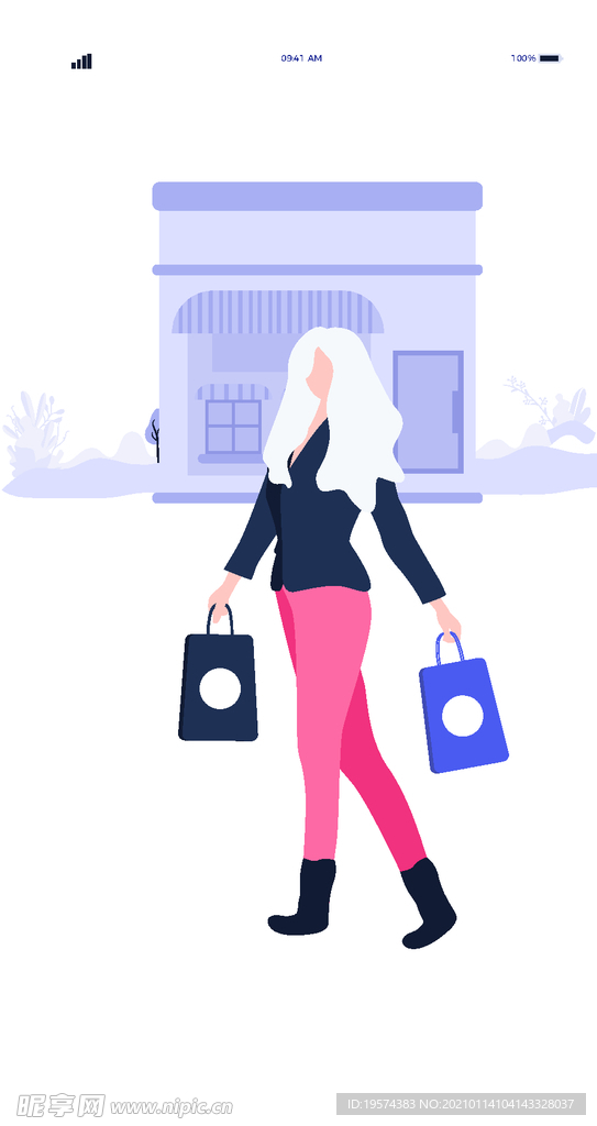 插画扁平网页购物逛街女孩