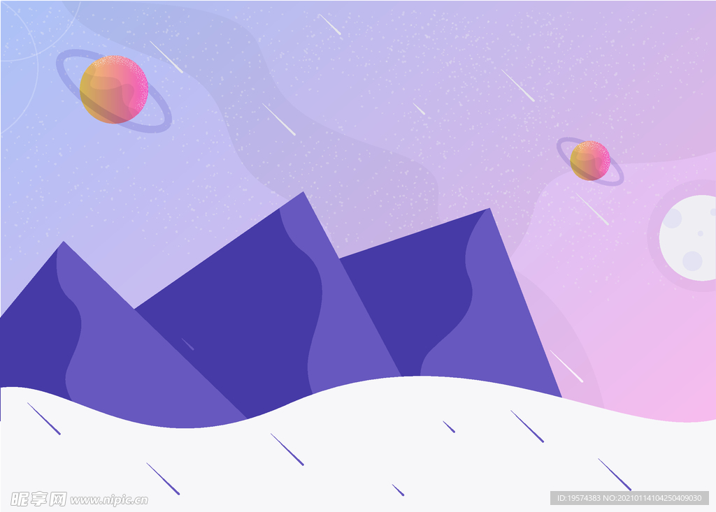 插画扁平网页星球山雪地风景