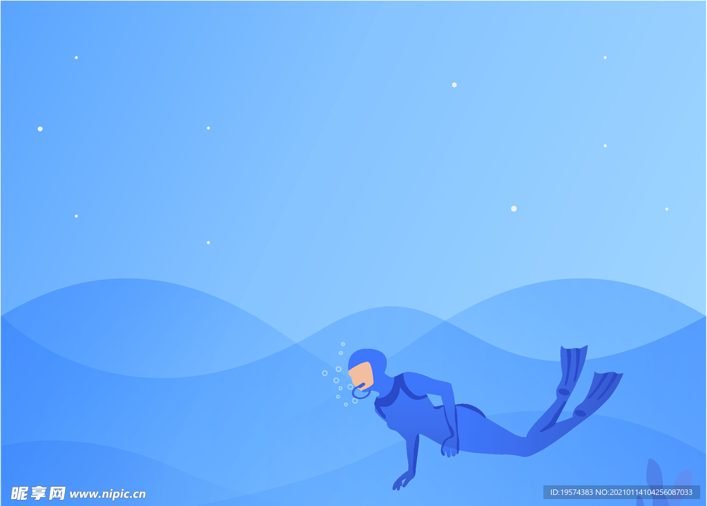 插画扁平网页海底潜水男性男孩