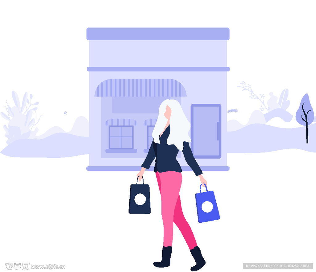 插画扁平网页购物逛街女孩