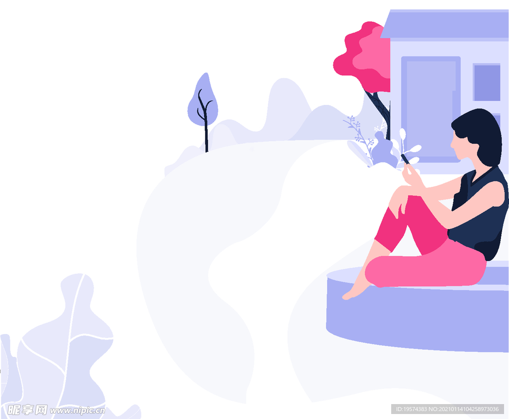 插画扁平网页女孩玩手机