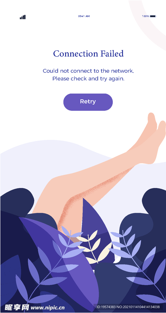 插画扁平网页女孩脚叶子树叶