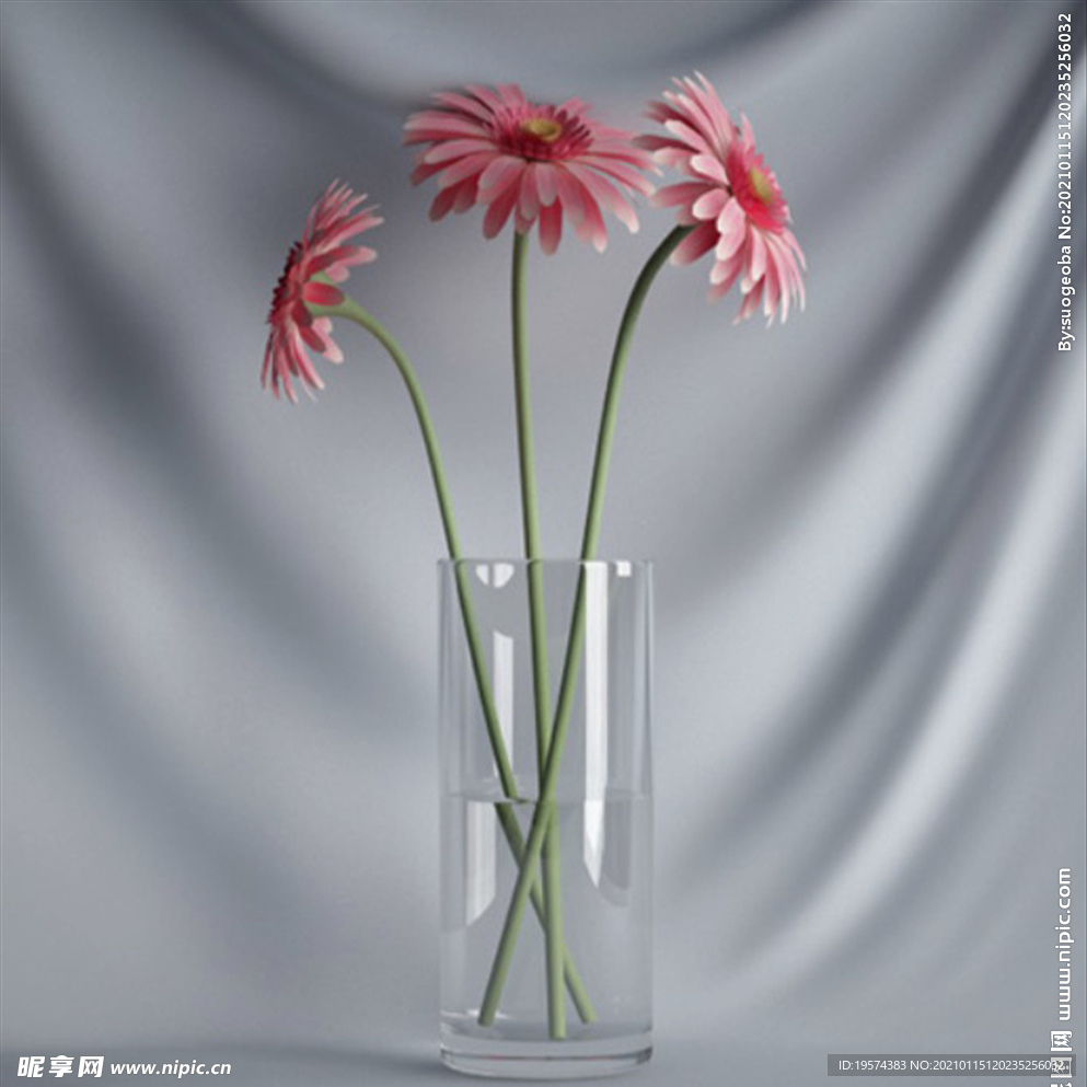 C4D模型插花花瓶粉红菊花