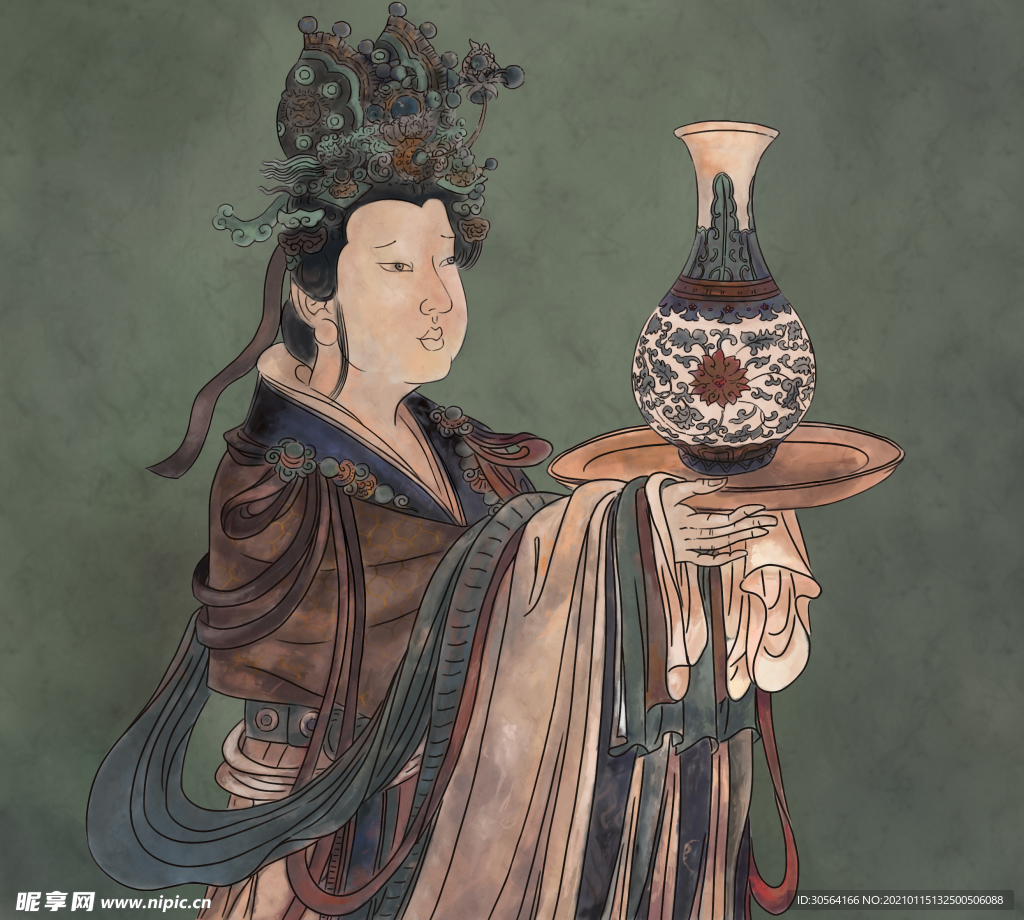 敦煌壁画复古插画背景素材