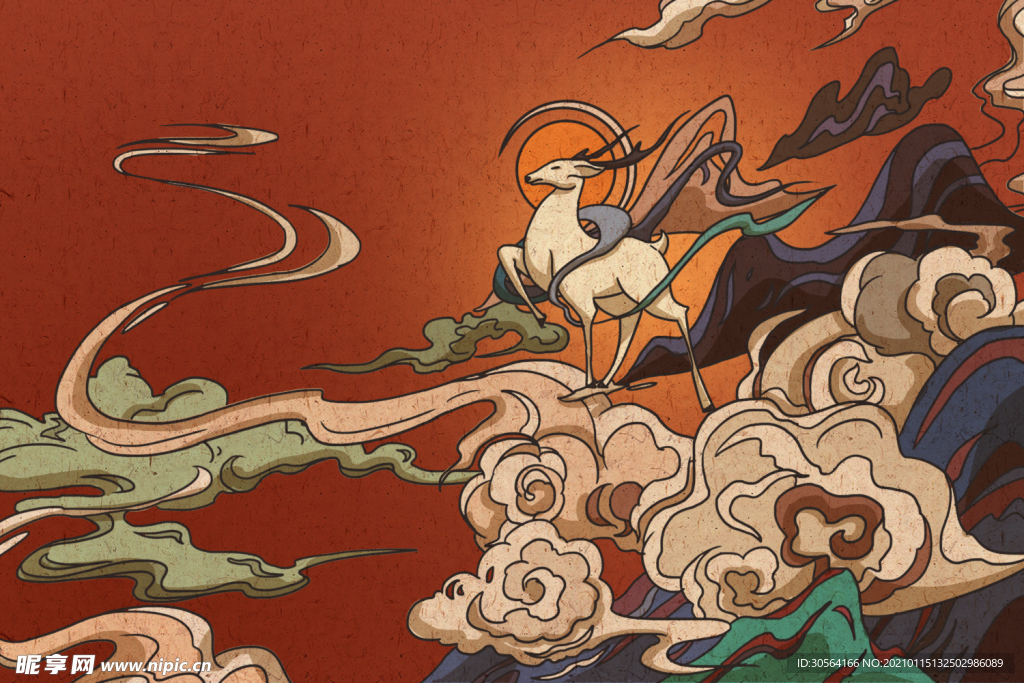 敦煌壁画复古插画背景素材