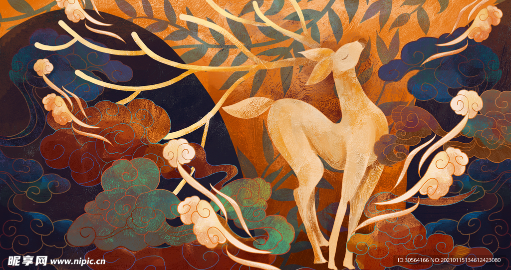 敦煌壁画复古插画背景素材