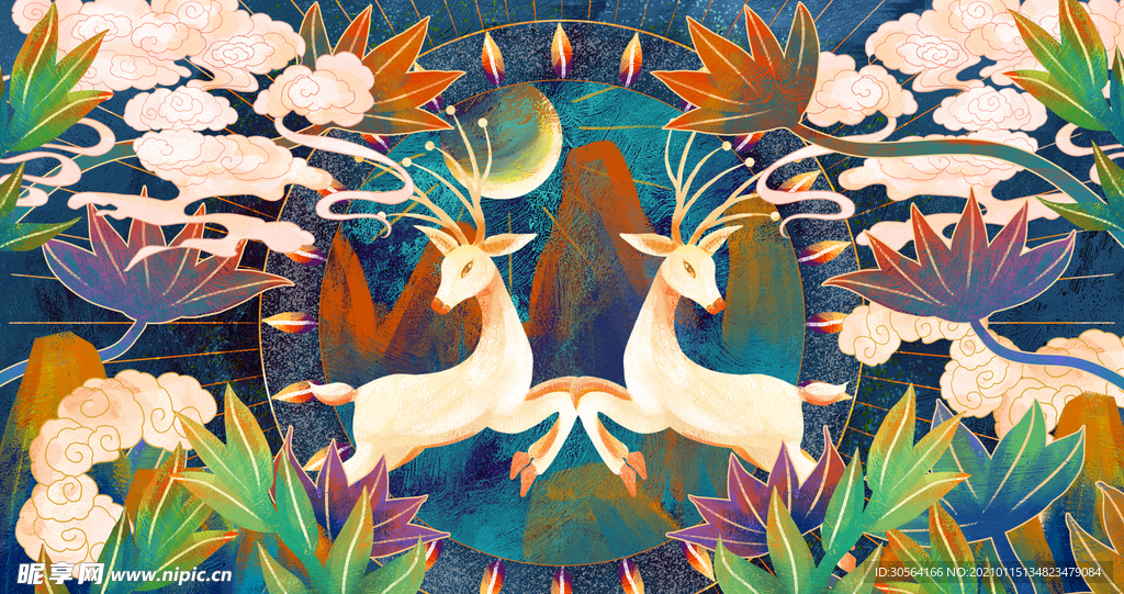 敦煌壁画复古插画背景素材