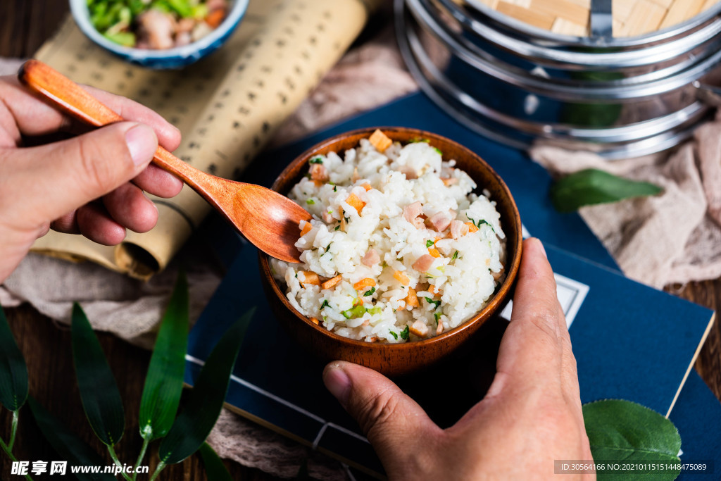 扬州炒饭美食食材背景素材