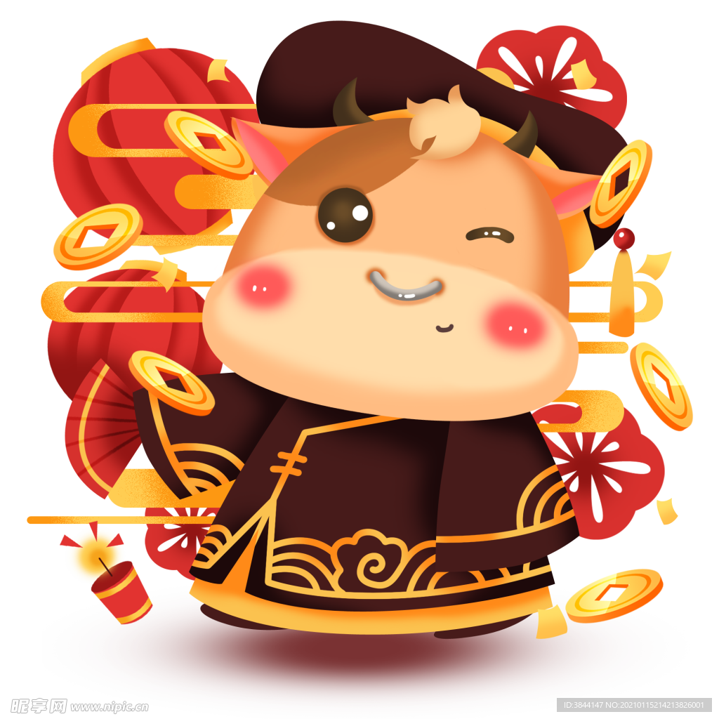 牛卡通形象灰色服装灯笼