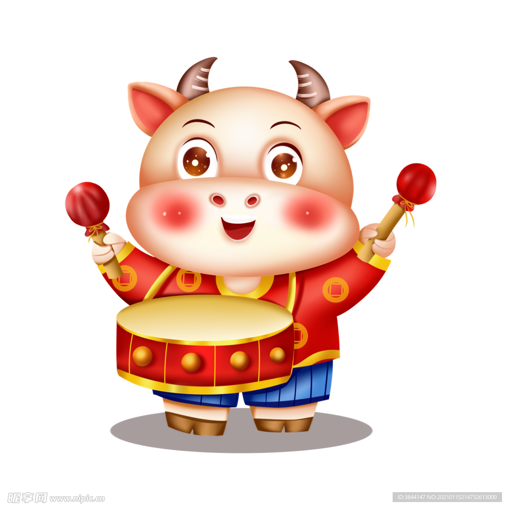 牛卡通形象打鼓 (100)