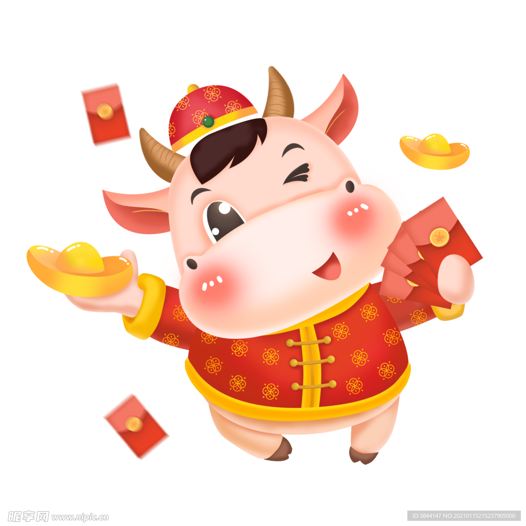 牛卡通形象红包唐装