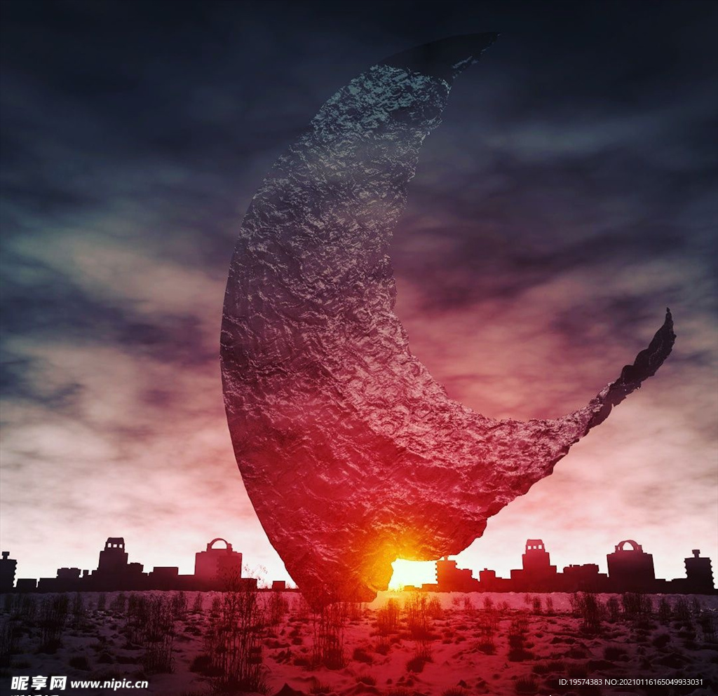 C4D模型 落日下的工厂空地