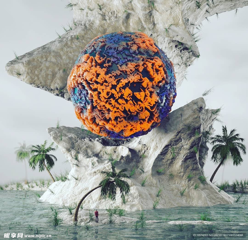 C4D模型海边礁石微缩景观