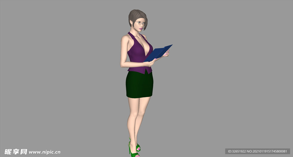 3D人物现代站姿女士su模型