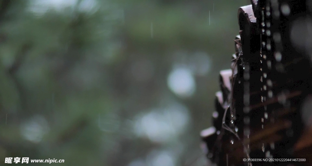 高清雨水顺屋檐流下视频