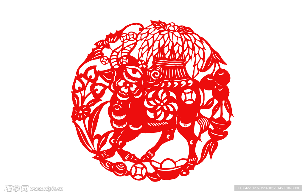 AI矢量牛年剪纸插画