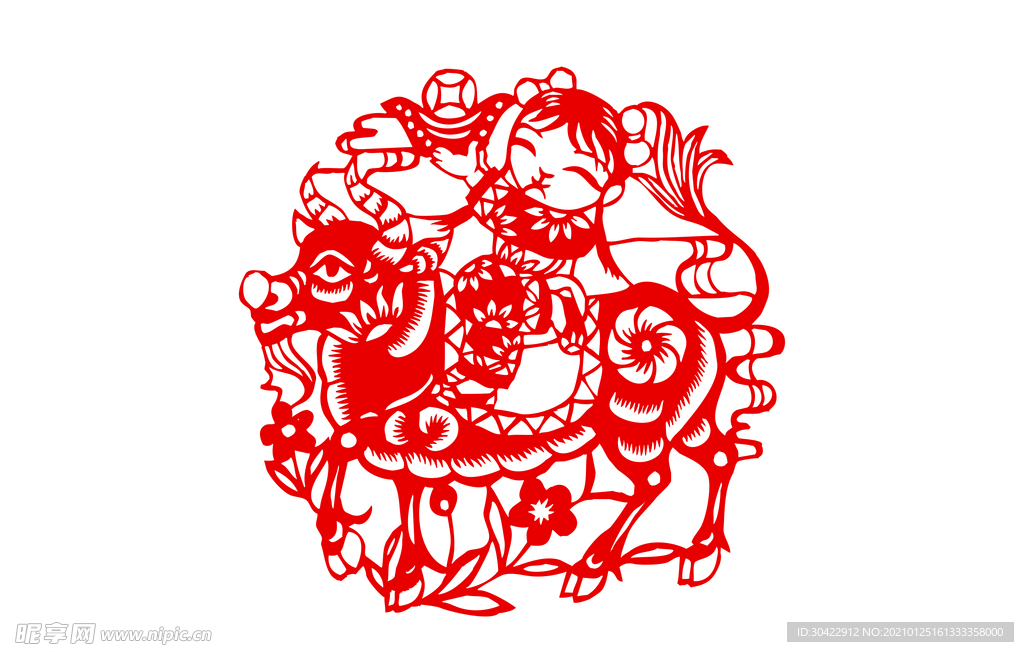 AI矢量牛年剪纸插画