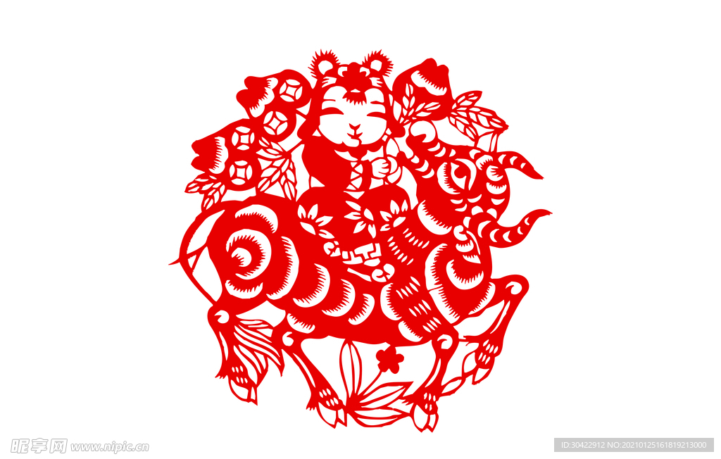 AI矢量牛年剪纸插画
