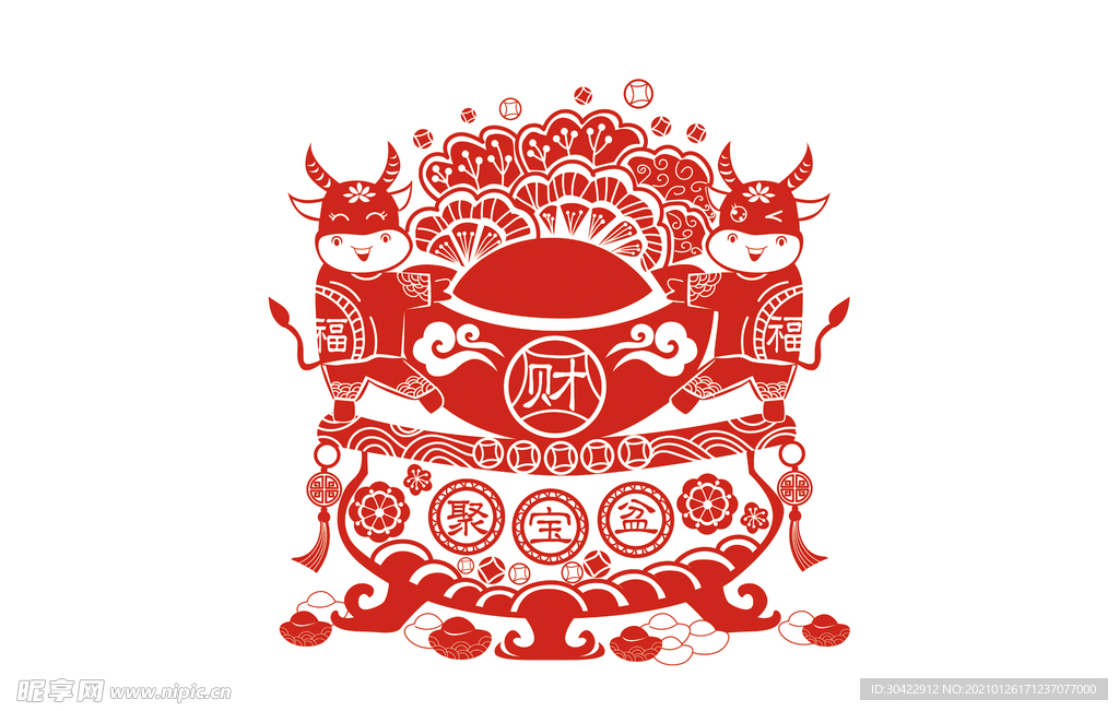 AI矢量牛年剪纸