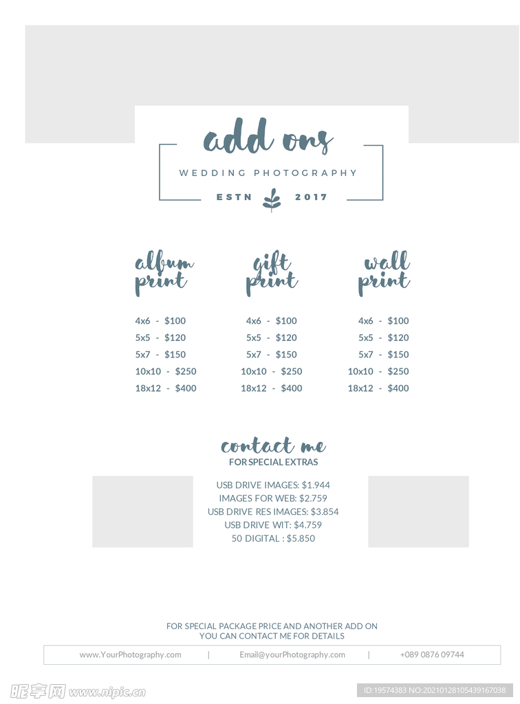 摄影定价指南传单